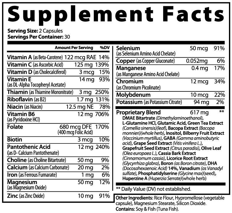 Onsight - Daily Focus Capsules supplement facts panel