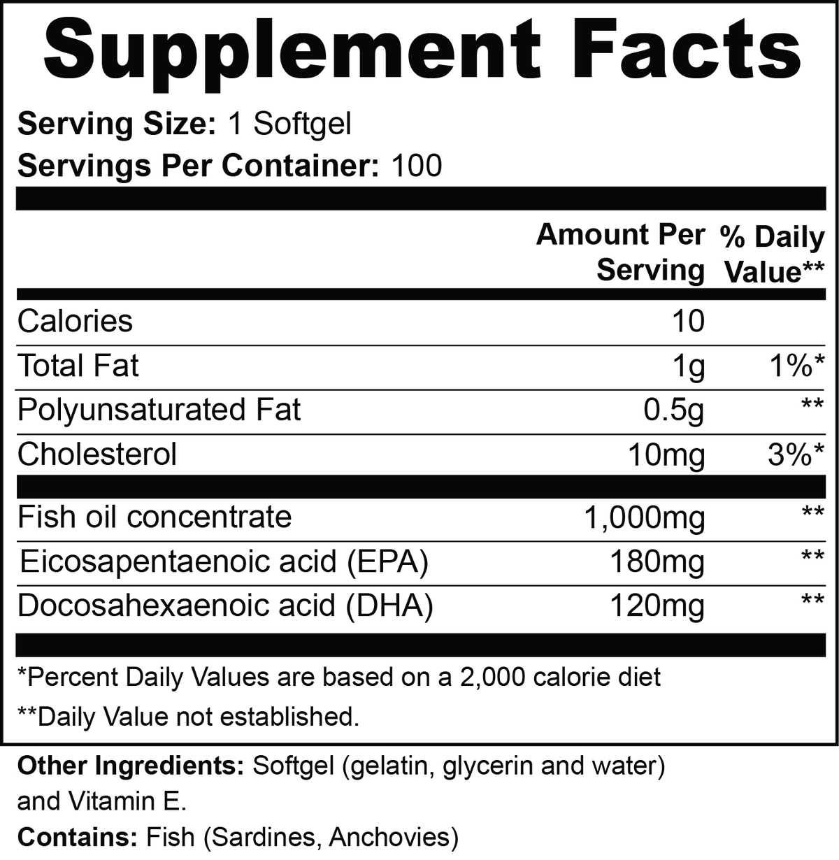 Anchor - Omega-3 Softgels supplement facts panel